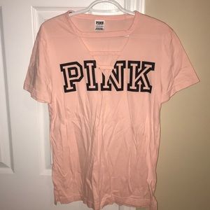 PINK Strappy V-neck Campus Tee